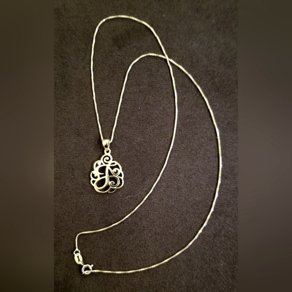 GOLD PLATE OVER .925 STERLING INITIAL "J" FINE 18" BOX LINK NECKLACE- ITALY